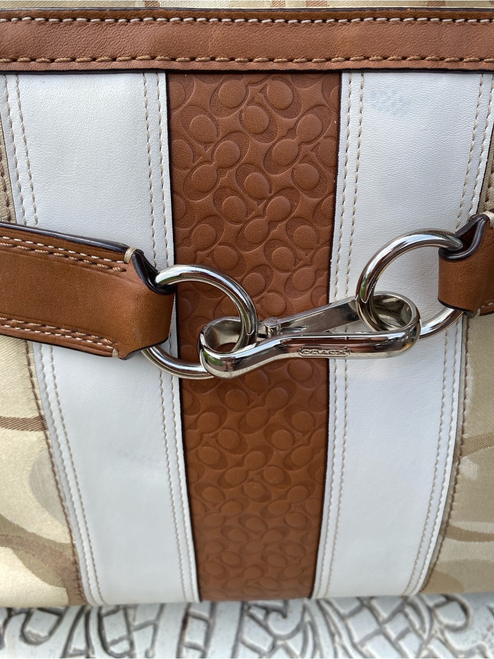 Coach Hampton Optic Signature Stripe Carryall Bag Equestrian Style - Picture 7 of 15